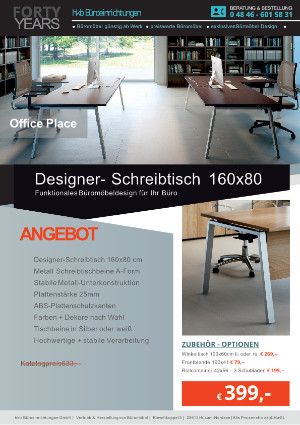 Schreibtisch 160x80 aus der Kollektion Büromöbel OFFICE PLACE von der Firma HKB Büroeinrichtungen GmbH Husum